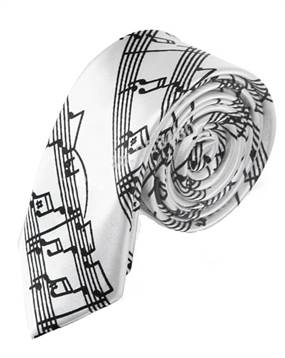 Hvidt slips med sorte nodebånd og noder til musik elskere
